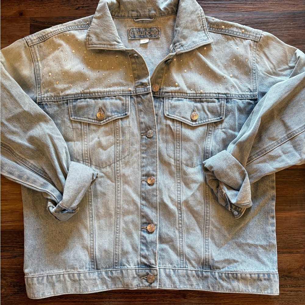 Maurices Light Blue Denim Jacket with Stud Accents